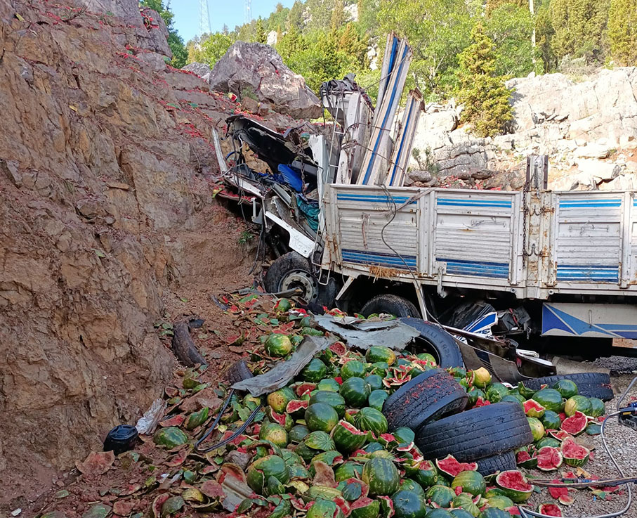 Kayalıklara çarpan kamyonun sürücüsü hayatını kaybetti