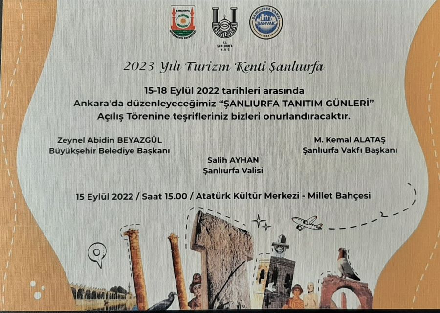 Ankara’daki Şanlıurfa Tanıtım Günleri 15-18 Eylül tarihlerinde yapılacak