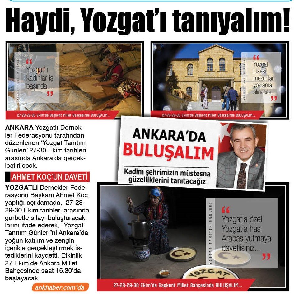 Haydi Ankaralılar, Yozgat Tanıtım Günleri’ne!